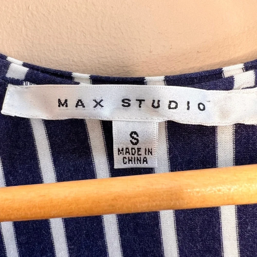 MAX STUDIO Navy White Stripe V‎ Neck Sleeveless Midi Wrap Dress Size S